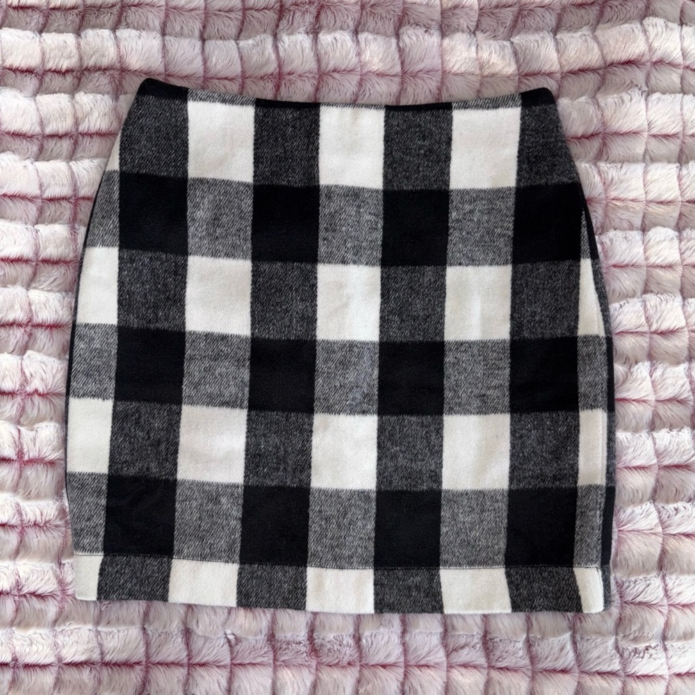 Boston Proper Buffalo Plaid Black White Checkered Lined Women's Skirt Size 8
